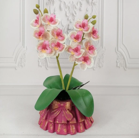 Nettenevime Beton Saksılı Yapay Orkide Pileli Etek Saksılı Pembe Açık Mini Yapay Orkide - 2