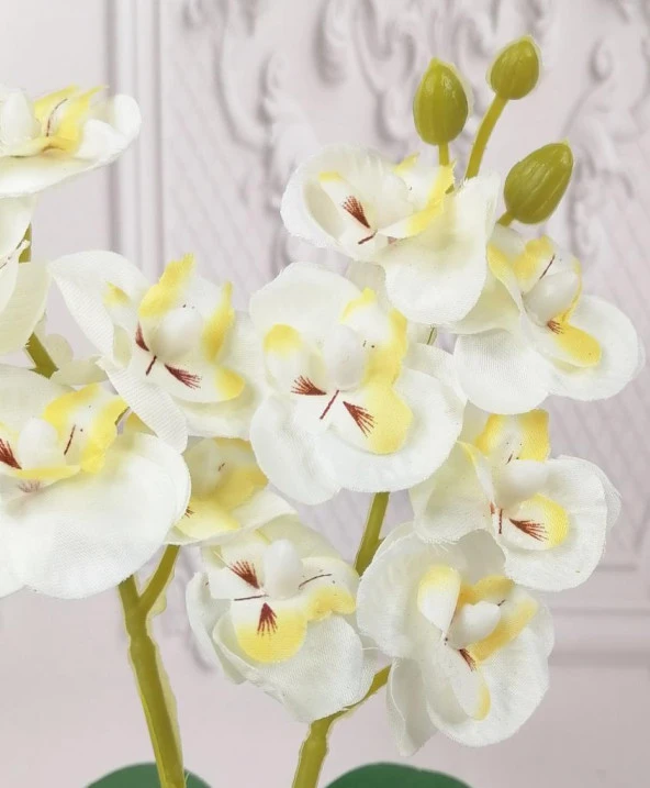 Nettenevime Beton Saksılı Yapay Orkide Pileli Etek Saksılı Beyaz Mini Yapay Orkide - 3