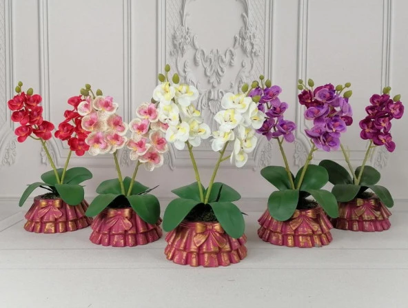 Nettenevime 5 Adet Beton Saksılı Yapay Orkide Pileli Etek Saksılı Mini Yapay Orkide