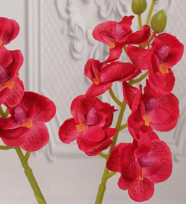 Nettenevime Beton Saksılı Yapay Orkide Pileli Etek Saksılı Kırmızı Mini Yapay Orkide - 3