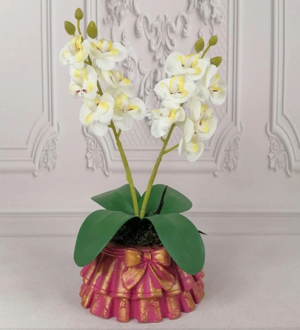 Nettenevime 5 Adet Beton Saksılı Yapay Orkide Pileli Etek Saksılı Mini Yapay Orkide - 3