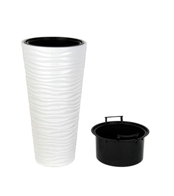 Nettenevime Beyaz Kumsal Vazo Dekoratif Uzun Saksı 5.5 lt  30*57cm - 2