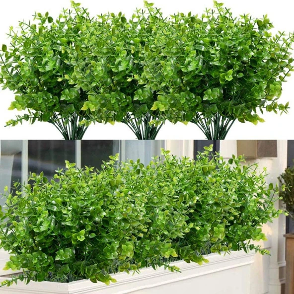 Nettenevime 10lu Set Yapay Çiçek Şimşir Demet Garnitür Yeşil Aradal Dekoratif Yapay Bitki