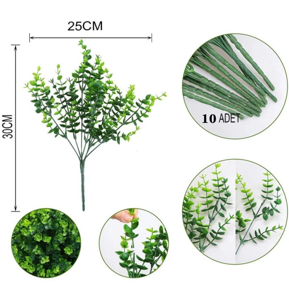 Nettenevime 10lu Set Yapay Çiçek Şimşir Demet Garnitür Yeşil Aradal Dekoratif Yapay Bitki - 3