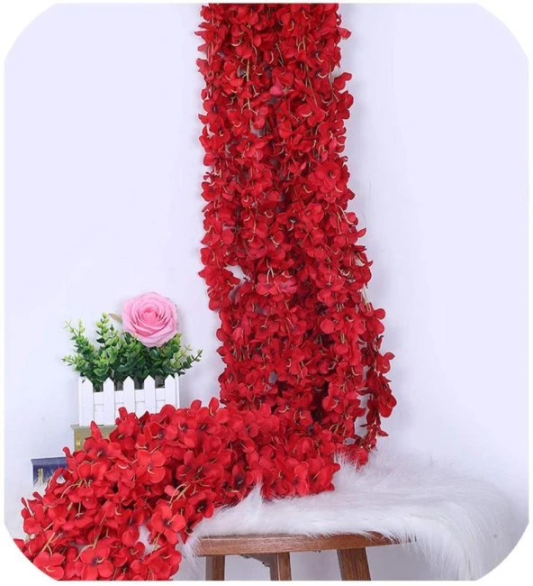 Nettenevime Yapay Çiçek Dolanan Sarkan Ortanca Çiçekli 100 cm KIRMIZI ürün görseli 1