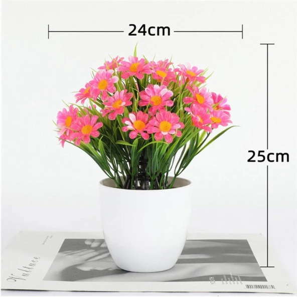 Nettenevime 6lı Set Yapay Çiçek Papatya Beyaz Saksıda Karışık Renkler - Resim 3