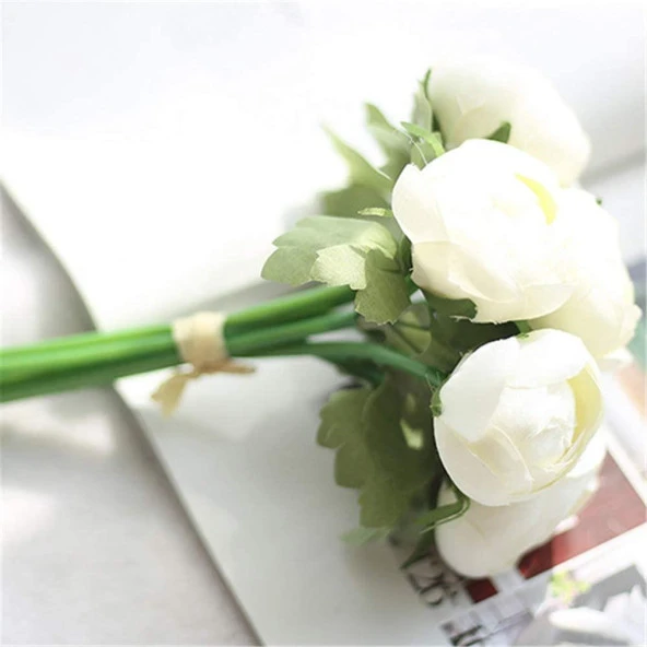 Nettenevime Yapay Çiçek 10lu Beyaz Şakayık Demeti Erengül Gelin Buketi Çiçeği - 2