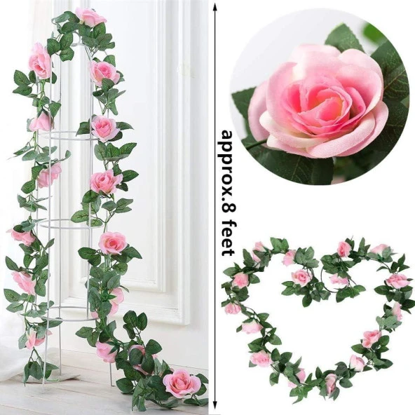 Yapay Çiçek Sarkan Ve Dolanan Sarmaşık Pembe Gül Yapay Sarmaşık 200cm - 4