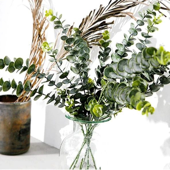 Yapay Çiçek Yeşil Okaliptus 3Dallı Uzun Dal 76cm Eucalyptus - 5
