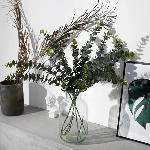 Yapay Çiçek Yeşil Okaliptus 3Dallı Uzun Dal 76cm Eucalyptus - 6