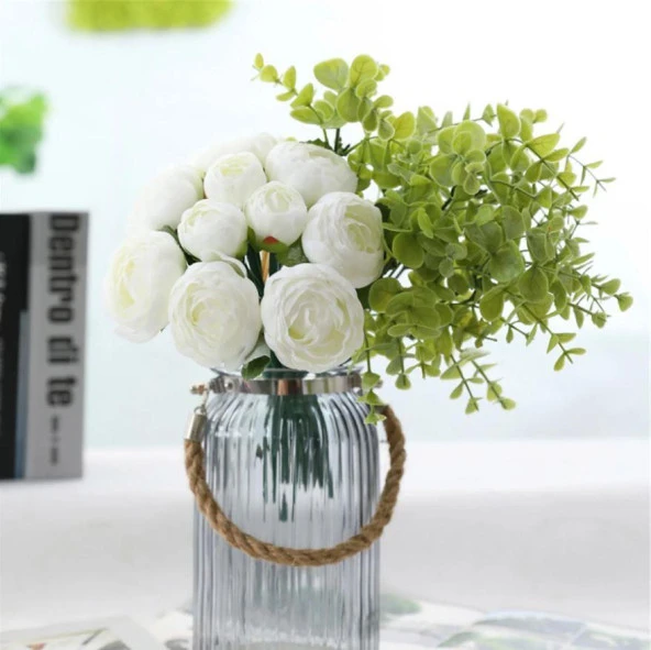 Nettenevime Yapay Çiçek 10lu Beyaz Şakayık Demeti Erengül Gelin Buketi Çiçeği - 8