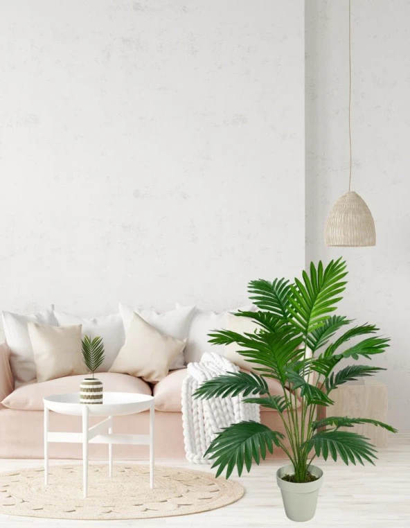 Nettenevime Yapay Ağaç Salon Bitkisi Areka Palmiye Krem Saksıda 83cm 18 Yaprak Plastik - 4