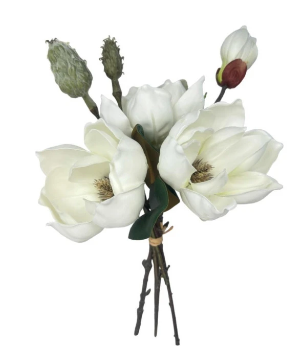 Nettenevime Yapay Çiçek Lüx Manolya Gerçek Dokulu Letex Eva Magnolia Gelin Çiçeği 40cm BEYAZ - 2