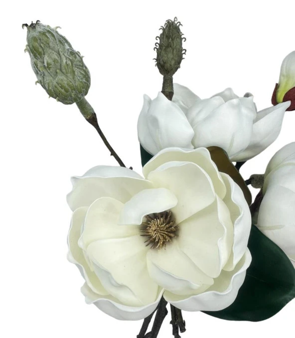 Nettenevime Yapay Çiçek Lüx Manolya Gerçek Dokulu Letex Eva Magnolia Gelin Çiçeği 40cm BEYAZ - 3