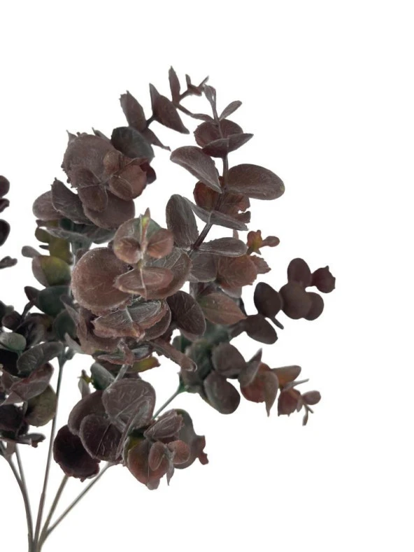 Nettenevime Yapay Çiçek Okaliptus Şimşir Demeti Pudralı Pastel Kahverengi Garnitür Aradal Dekoratif Yapay Bitki - Resim 3