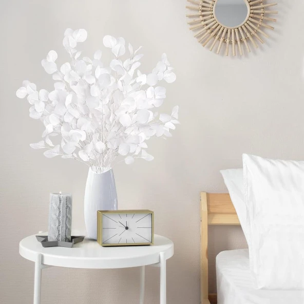Nettenevime Yapay Çiçek Beyaz Okaliptus Tek Dal Kumaş Yapraklı Uzun Dal 80cm Eucalyptus - 2