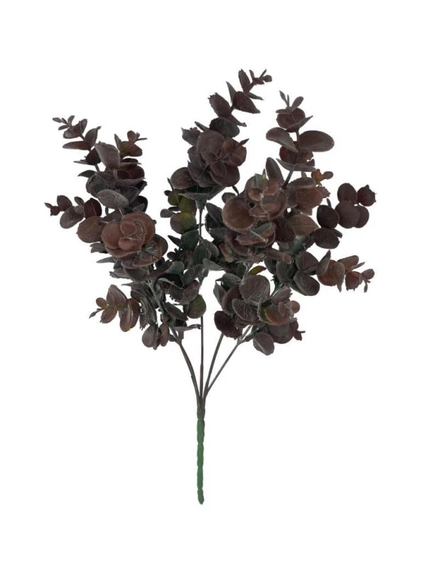 Nettenevime Yapay Çiçek Okaliptus Şimşir Demeti Pudralı Pastel Kahverengi Garnitür Aradal Dekoratif Yapay Bitki - Resim 4