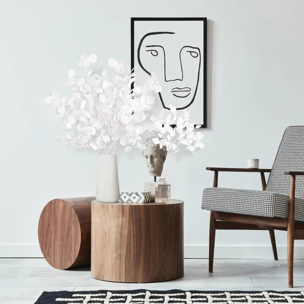 Nettenevime Yapay Çiçek Beyaz Okaliptus Tek Dal Kumaş Yapraklı Uzun Dal 80cm Eucalyptus - 6