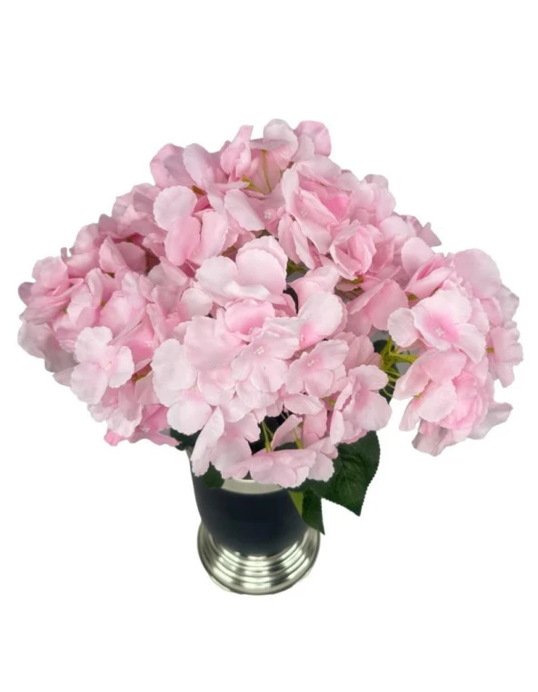 Nettenevime Yapay Çiçek Pembe Ortanca Aranjmanı Siyah Gümüş Vazolu Masa Üstü Çiçeği Arajman - Resim 2