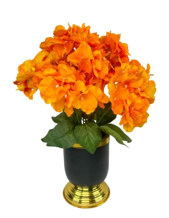 Nettenevime Yapay Çiçek Somon Ortanca Aranjmanı Siyah Gold Vazolu Masa Üstü Çiçeği Arajman
