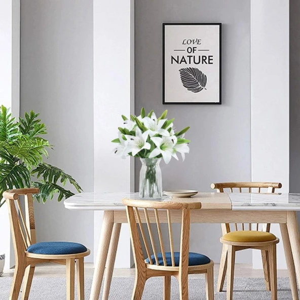 Nettenevime Yapay Çiçek Islak Lilyum Beyaz Renk 7 Çiçekli Gerçeksi Doku A Kalite - Resim 8