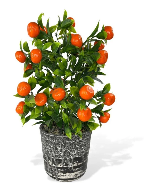 Nettenevime Yapay Çiçek Gri Seramik Saksıda Mandalina Ağacı 40cm