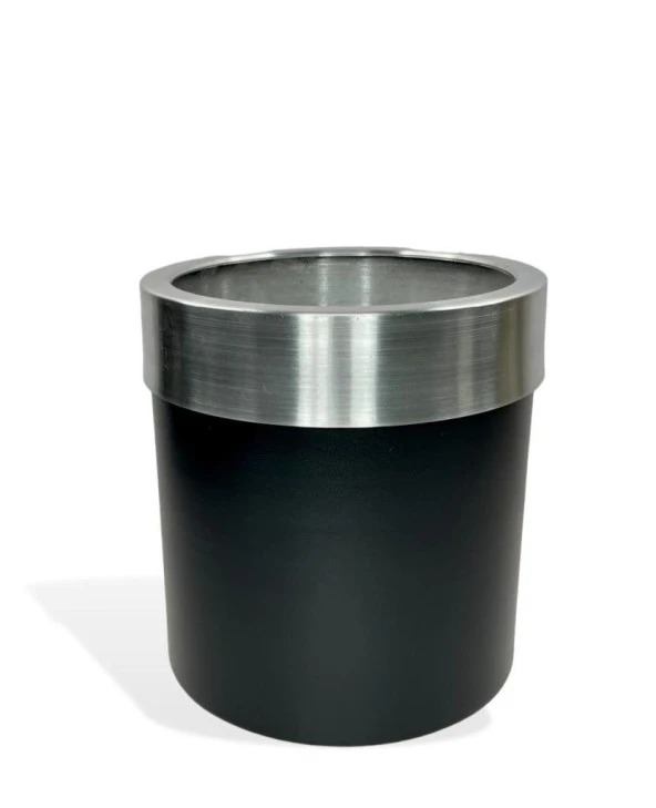 Nettenevime Dekoratif Siyah Vazo Gümüş Kemerli 26*24 Paslanmaz Aleminyum Malzeme - 2