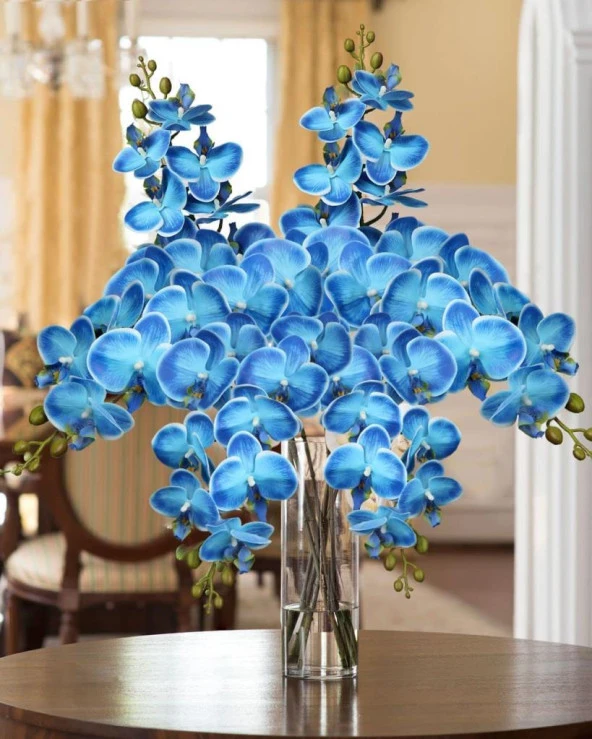 Nettenevime Yapay Çiçek İndigo Mavi Islak Orkide Uzun Dal 90 cm Orkide - 6