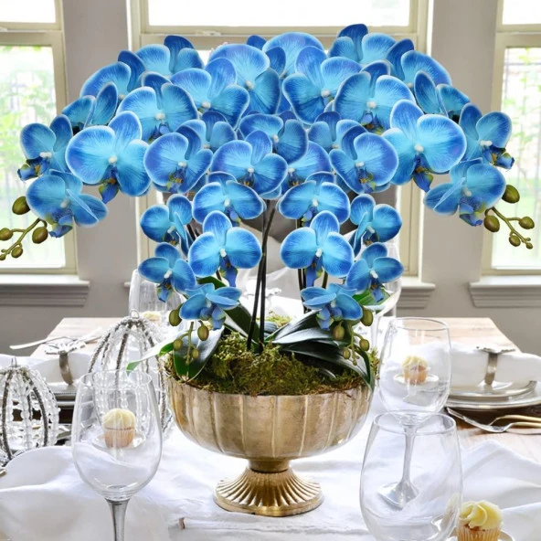 Nettenevime Yapay Çiçek İndigo Mavi Islak Orkide Uzun Dal 90 cm Orkide - 7