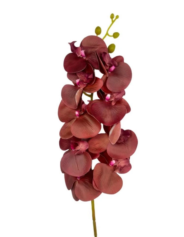 Nettenevime Yapay Çiçek Bordo Koyu Islak Orkide Gerçeksi Doku Uzun Dal 90 cm - Resim 2