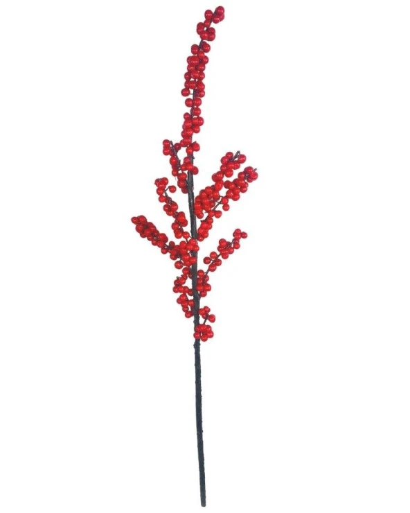 Nettenevime Yapay Çiçek Kokina Uzun Dal 90cm Yılbaşı Çiçeği Red Berry - Resim 2