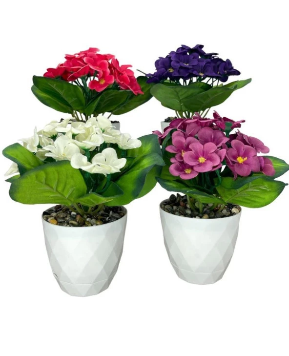 Nettenevime 4lü Set Yapay Çiçek Kadife Menekşe Beyaz Saksıda Gerçekçi Doku  Karışık Renkli - Resim 2