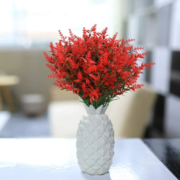 6lı Set Yapay Çiçek Kırmızı Lavanta 7 Dallı Plastik Dekoratif Yapay Bitki - 2