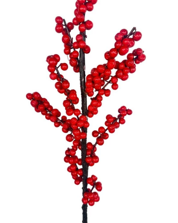 Nettenevime Yapay Çiçek Kokina Uzun Dal 90cm Yılbaşı Çiçeği Red Berry - Resim 5