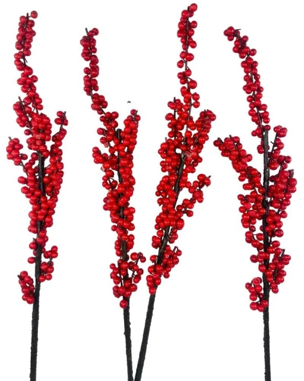 Nettenevime Yapay Çiçek Kokina Uzun Dal 90cm Yılbaşı Çiçeği Red Berry - Resim 6