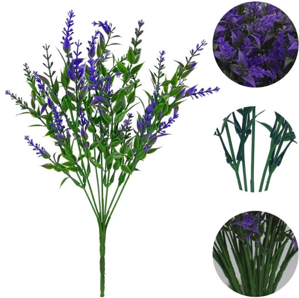 Nettenevime 10lu Set Yapay Çiçek MOR Lavanta 7 Dallı Plastik Dekoratif Yapay Bitki - 3