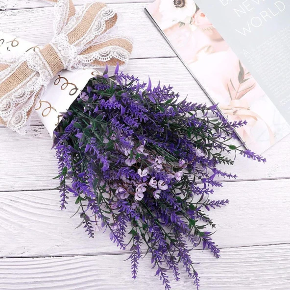 Nettenevime 10lu Set Yapay Çiçek MOR Lavanta 7 Dallı Plastik Dekoratif Yapay Bitki - 8