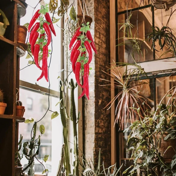 Nettenevime Yapay Kırmızı Biber Salkımı Süs Sahte Biber Yapay Meyve Sebze - Resim 6