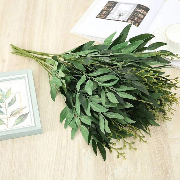 Yapay Çiçek Zeytin Yaprağı Demeti 5 Dallı 50cm Yeşil - 4