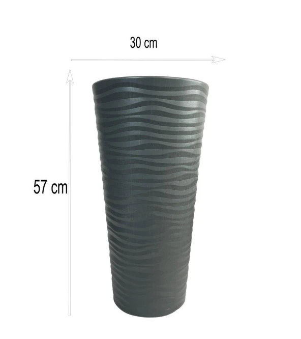 Nettenevime Antrasit Kumsal Vazo Dekoratif Uzun Saksı 5.5 lt  30*57cm - 2