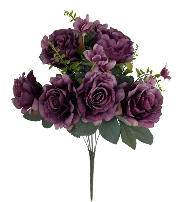Nettenevime Yapay Çiçek Büyük Demet 6 Kafalı Gül Demeti Ve Cipsolu MOR ürün görseli 1