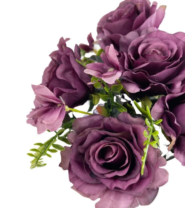 Nettenevime Yapay Çiçek Büyük Demet 6 Kafalı Gül Demeti Ve Cipsolu MOR - Resim 5