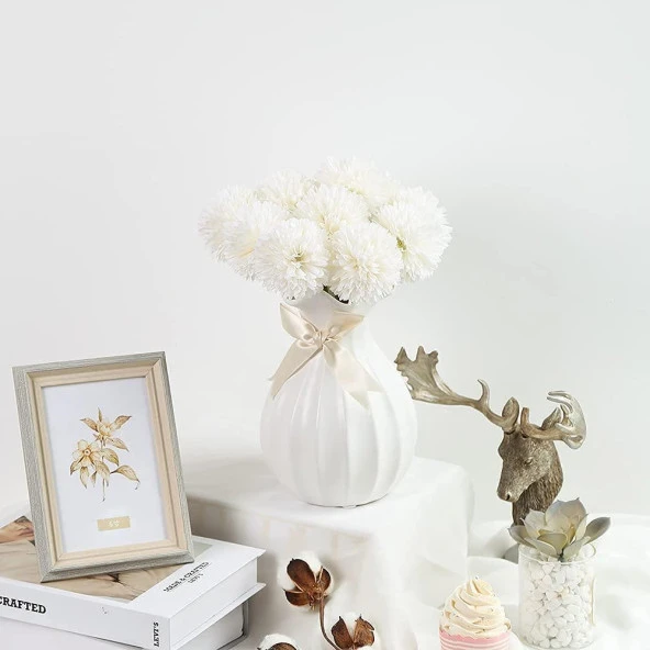 Nettenevime Yapay Çiçek Krizantem Kartopu Beyaz 7 Kafalı Büyük Demet - Resim 2