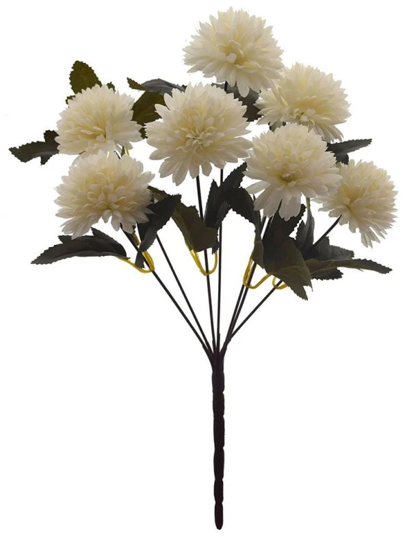 Nettenevime Yapay Çiçek Krizantem Kartopu Beyaz 7 Kafalı Büyük Demet - Resim 8