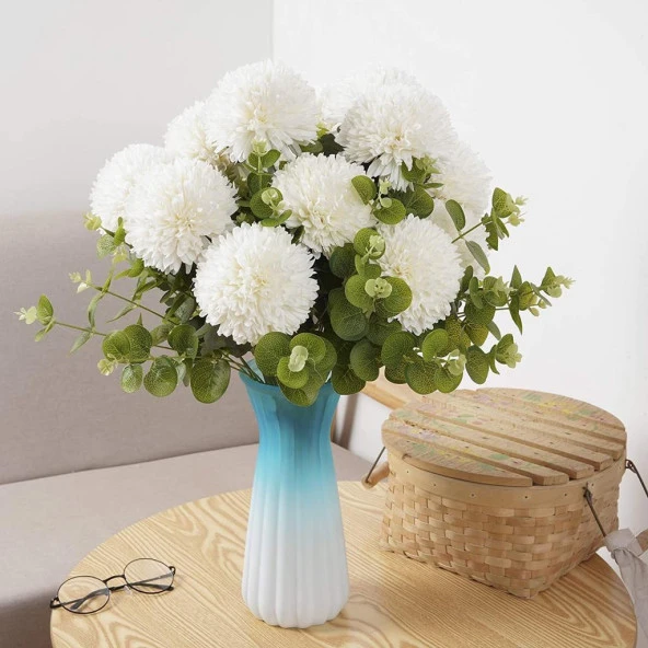 Nettenevime Yapay Çiçek Krizantem Kartopu Beyaz 7 Kafalı Büyük Demet - Resim 9