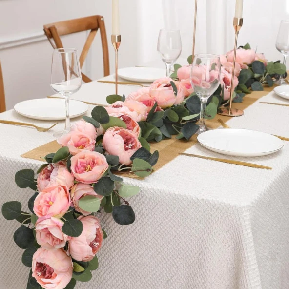 Nettenevime Yapay Çiçek Sarkan Ve Dolanan Somon Pembe Şakayık Okaliptus Yapay Sarmaşık Masa Çiçeği ürün görseli 1