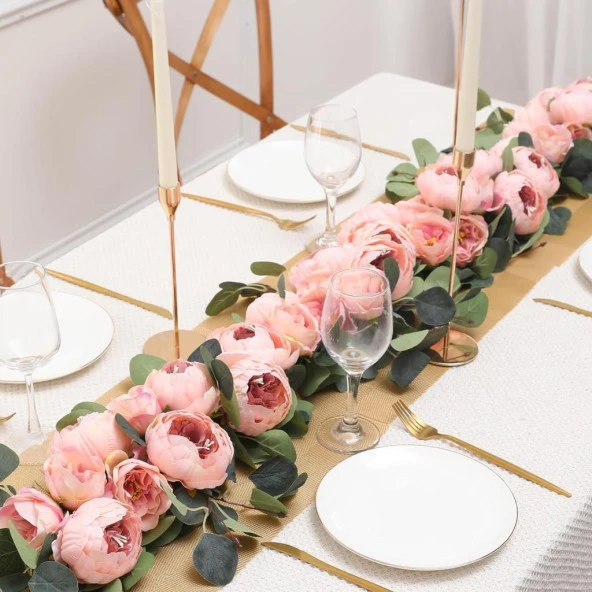 Nettenevime Yapay Çiçek Sarkan Ve Dolanan Somon Pembe Şakayık Okaliptus Yapay Sarmaşık Masa Çiçeği - Resim 7