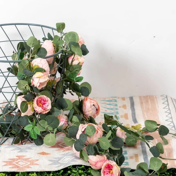 Nettenevime Yapay Çiçek Sarkan Ve Dolanan Somon Pembe Şakayık Okaliptus Yapay Sarmaşık Masa Çiçeği - Resim 9