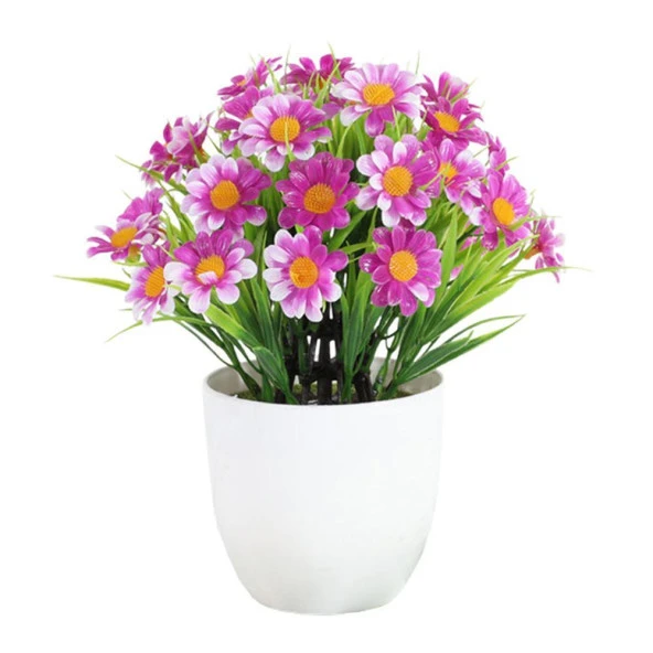 Nettenevime 3lü Set Yapay Çiçek Papatya Beyaz Saksıda Karışık Renkler - Resim 5