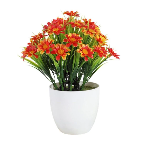 Nettenevime 3lü Set Yapay Çiçek Papatya Beyaz Saksıda Karışık Renkler - Resim 6